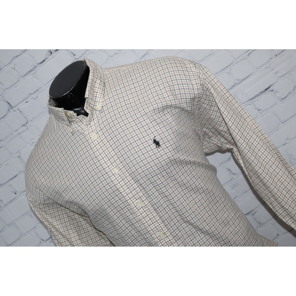 Polo Ralph Lauren Blake Button Down Dress Shirt Men XL Tan Blue Plaid Pony